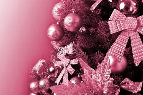 Christmas tree details Image toned in Viva Magenta, color of the 2023 year Stock Illustration