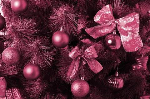 Christmas tree details Image toned in Viva Magenta, color of the 2023 year Stock Illustration