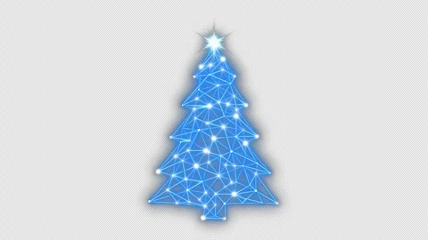 Christmas Tree Digital Neon Network with Blue Light Connections Stock Footage 317319223