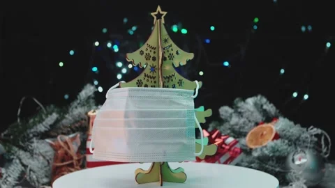 Christmas tree with disposable mask. Stock Footage 145018656