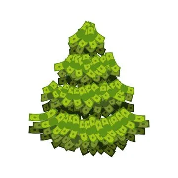 Christmas tree from dollar. Tree out of money. Plants grow in cash. Currency  Stock Illustration