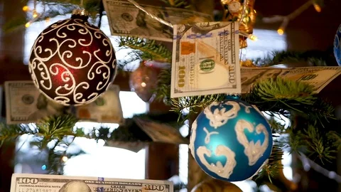 Christmas tree with dollars Stock Footage 83808608