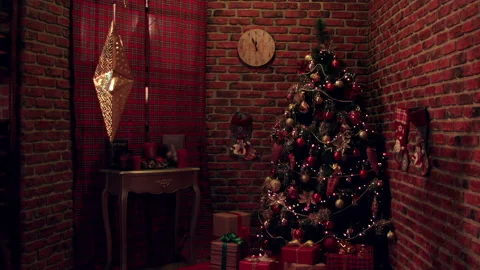 Christmas Tree Dolly Shot in Cosy and Warm Interior Stock Footage 220304635