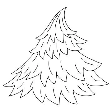 Christmas tree doodle. Cartoon element, vector sketch illustration, black out Stock Illustration