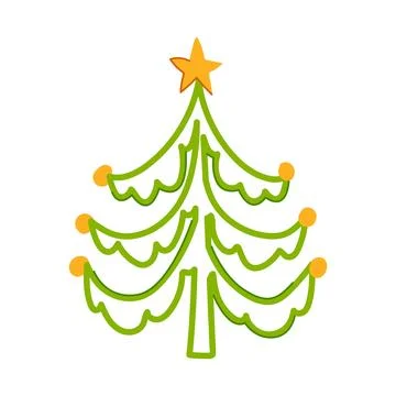 Christmas tree doodle design with star and ornaments Illustrazione stock