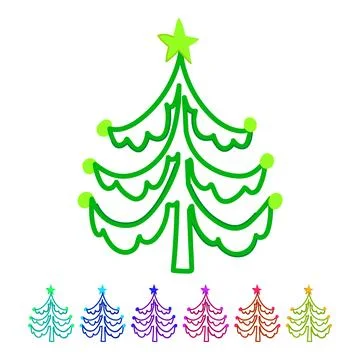Christmas tree doodle design with star and ornaments graphic Stock Illustration