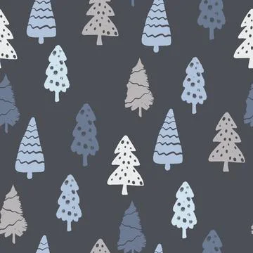 Christmas Tree Doodle Seamless Pattern. Winter Stylized Simple Fir Trees Endless Stock Illustration