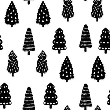 Christmas Tree Doodle Seamless Pattern. Winter Stylized Simple Fir Trees Endless Stock Illustration
