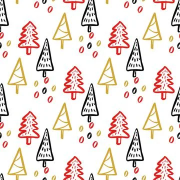 Christmas Tree Doodle Seamless Pattern. Winter Stylized Simple Fir Trees Endless Stock Illustration