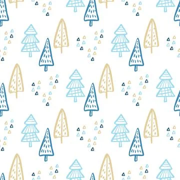 Christmas Tree Doodle Seamless Pattern. Winter Stylized Simple Fir Trees Endless Stock Illustration