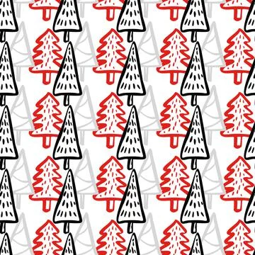 Christmas Tree Doodle Seamless Pattern. Winter Stylized Simple Fir Trees Endless Stock Illustration