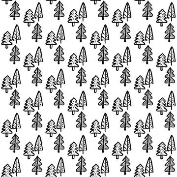 Christmas Tree Doodle Seamless Pattern. Winter Stylized Simple Fir Trees Endless Stock Illustration