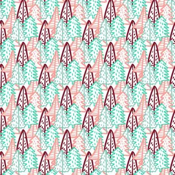 Christmas Tree Doodle Seamless Pattern. Winter Stylized Simple Fir Trees Endless Stock Illustration