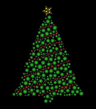Christmas tree dotted vector isolated on black background Stock Illustration