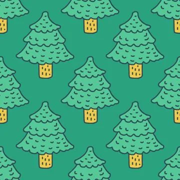 Christmas tree drawing pattern. Fir cartoon style. spruce background Stock Illustration