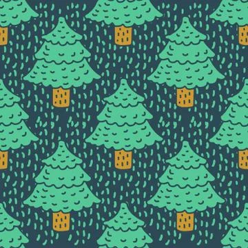 Christmas tree drawing pattern. Fir cartoon style. spruce background Stock Illustration