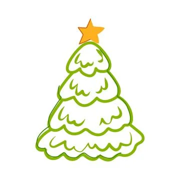 Christmas tree drawing with star vector icon 스톡 일러스트