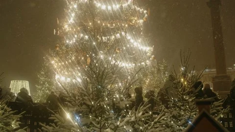 Christmas tree during snowfall Video stock 223761368
