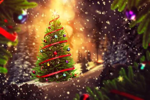 Christmas tree in the evening Illustrazione stock