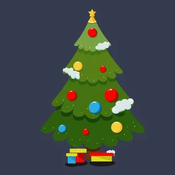 Christmas tree. Evergreen tree with decorations and gifts. Christmas and New  Stock Illustration