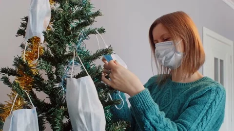Christmas tree with face masks Stock Footage 141653620