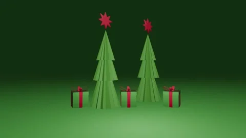 Christmas tree with falling gifts green background Stock Footage 346041369