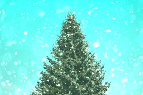 Christmas Tree &amp; Falling Snow Illustrazione stock