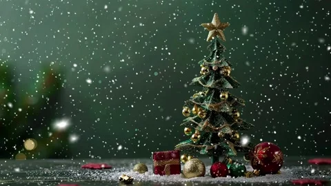 Christmas tree. Falling snowflakes. Falling snowflakes effect. Looped snow. Stock Footage 271616244