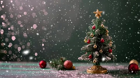 Christmas tree. Falling snowflakes. Falling snowflakes effect. Snow. Stock Footage 272984651