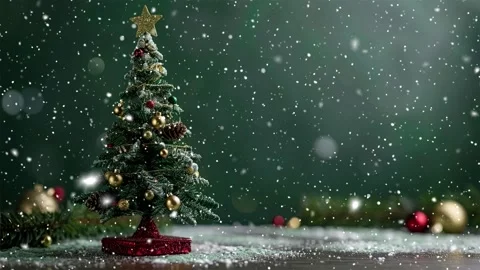 Christmas tree. Falling snowflakes. Falling snowflakes effect. Snow. Stock Footage 272986367