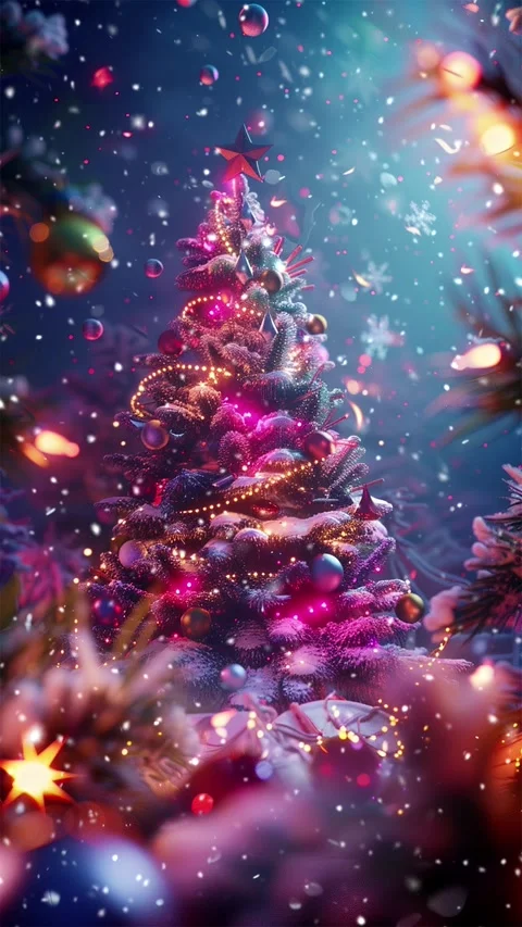 Christmas tree. Falling snowflakes. Looped snow. Stock Footage 267048816