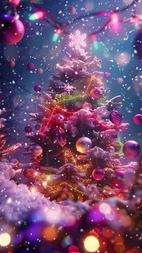 Christmas tree. Falling snowflakes. Looped snow. Stock Footage 267048889