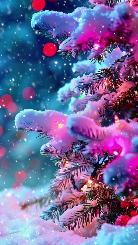 Christmas tree. Falling snowflakes. Looped snow. 库存影片 267048892
