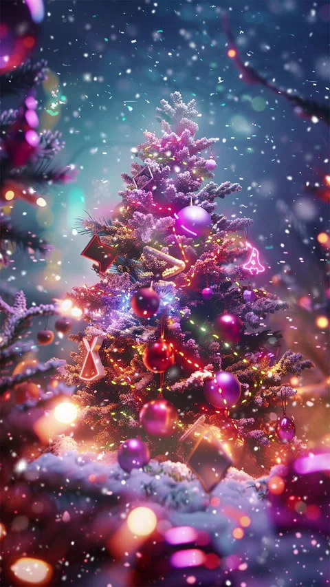 Christmas tree. Falling snowflakes. Looped snow. 库存影片 267048991
