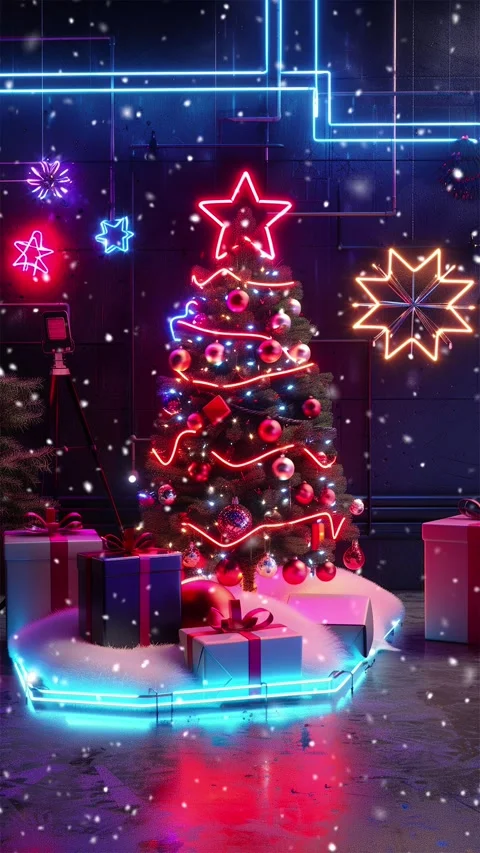 Christmas tree. Falling snowflakes. Looped snow. Stock Footage 267048992