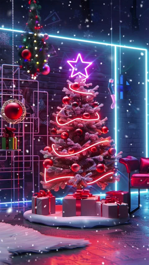 Christmas tree. Falling snowflakes. Looped snow. Stock Footage 267049065