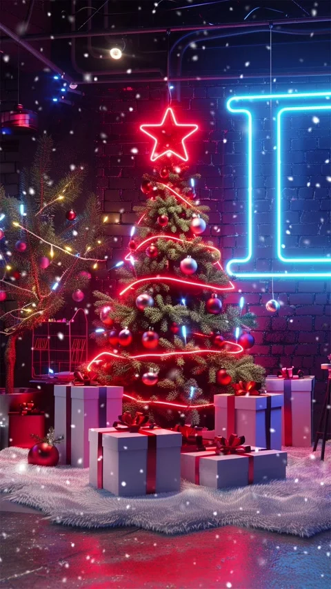Christmas tree. Falling snowflakes. Looped snow. Stock Footage 267049069