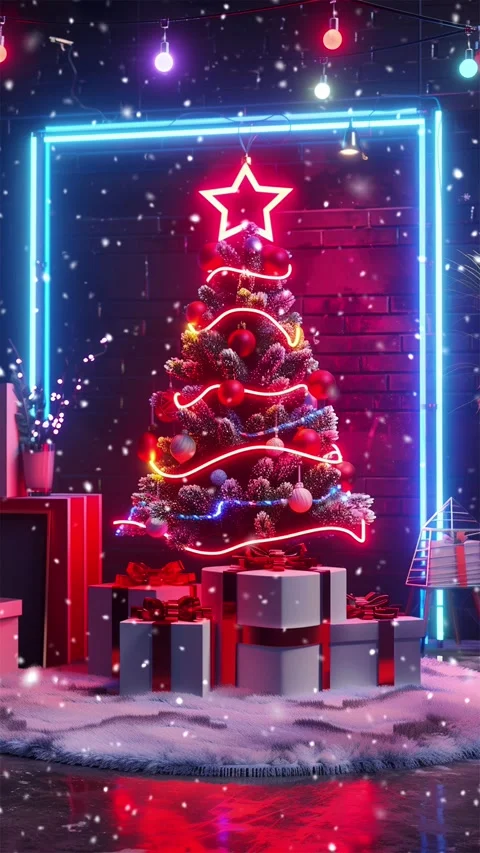 Christmas tree. Falling snowflakes. Looped snow. Stock Footage 267049174