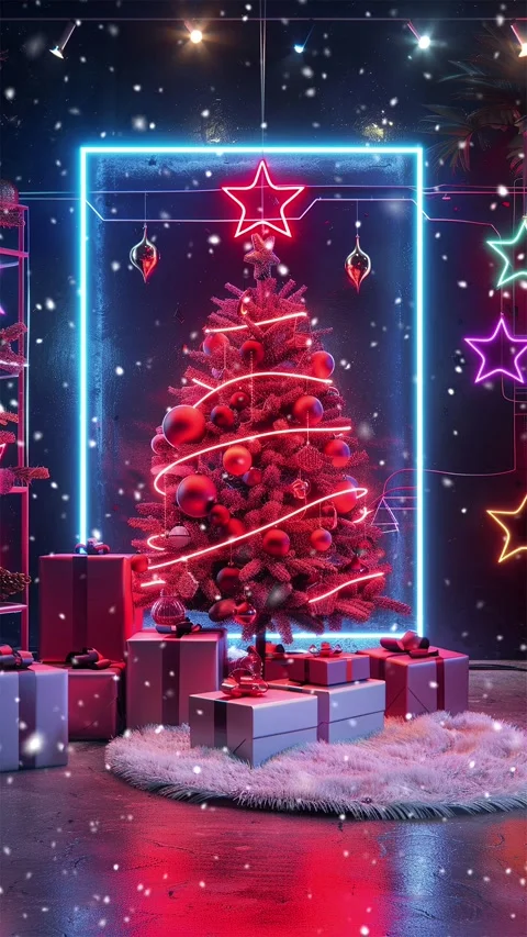 Christmas tree. Falling snowflakes. Looped snow. Stock Footage 267049181