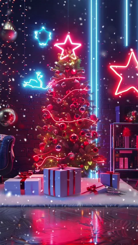 Christmas tree. Falling snowflakes. Looped snow. Vidéo 267049255