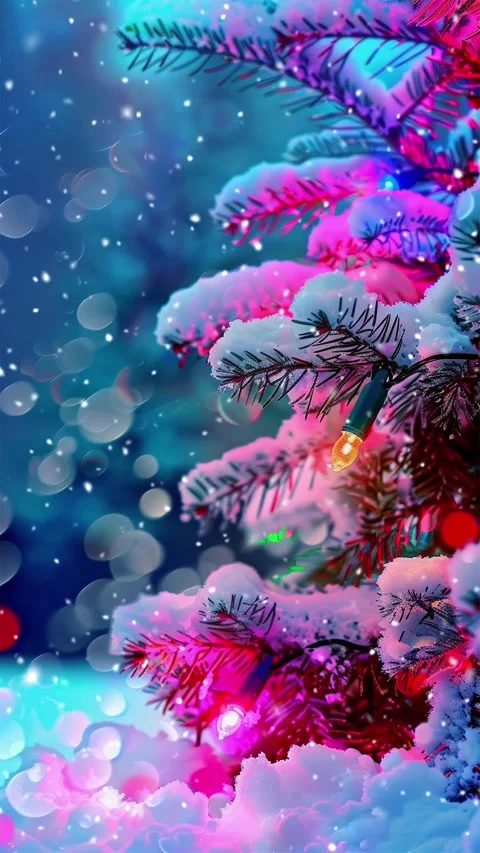 Christmas tree. Falling snowflakes. Looped snow. Stock Footage 267049266