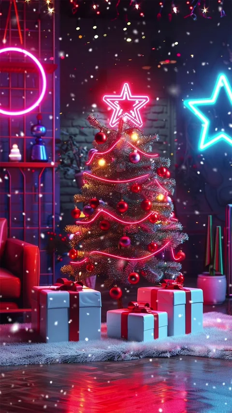 Christmas tree. Falling snowflakes. Looped snow. Vídeo Stock 267049332
