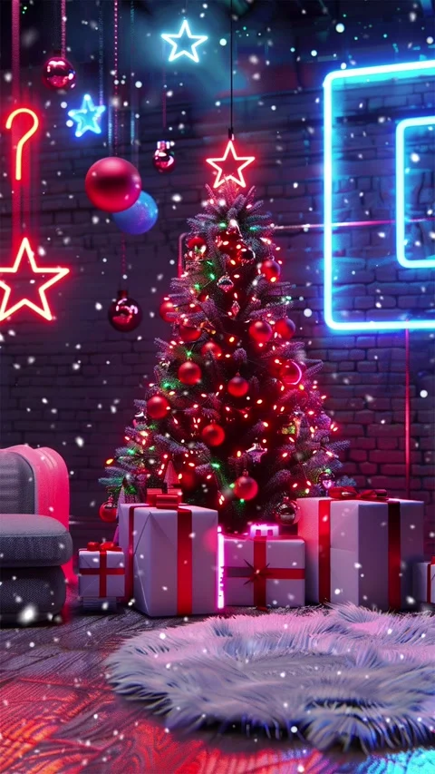 Christmas tree. Falling snowflakes. Looped snow. Stock Footage 267049343