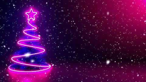 Christmas tree. Falling snowflakes. Minimalistic background. Neon. Stock Footage 271235320