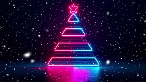 Christmas tree. Falling snowflakes. Minimalistic background. Neon. Stock Footage 271235328