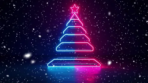 Christmas tree. Falling snowflakes. Minimalistic background. Neon. Stock Footage 271235357