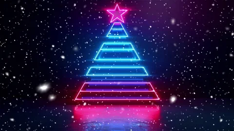 Christmas tree. Falling snowflakes. Minimalistic background. Neon. Stock Footage 271235361