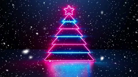 Christmas tree. Falling snowflakes. Minimalistic background. Neon. Stock Footage 271235396