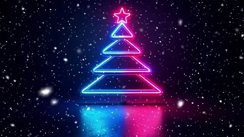 Christmas tree. Falling snowflakes. Minimalistic background. Neon. Stock Footage 271235397