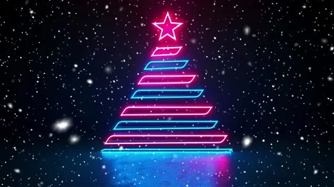 Christmas tree. Falling snowflakes. Minimalistic background. Neon. Stock Footage 271235403